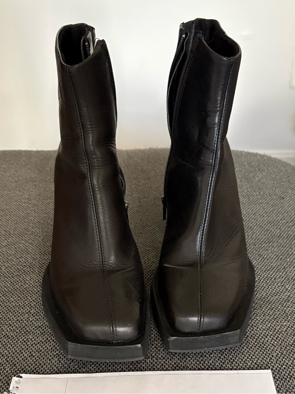 Women’s Black Leather Square-Toe Ankle Boots